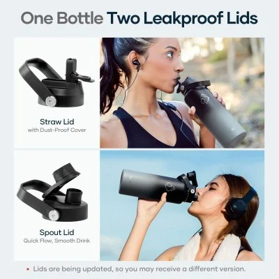 Buzio Duet Series Water Bottle with 2 Lids and Sleeve 1.2L - Shadow